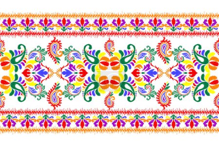 Téléchargez les illustrations : Colorful Ikat floral paisley embroidery on white background.geometric ethnic oriental pattern traditional.Aztec style abstract vector illustration.design for texture,fabric,clothing,wrapping,scarf. - en licence libre de droit