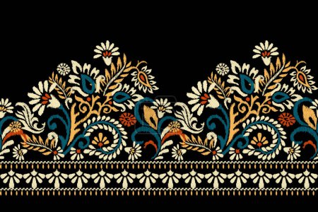 Illustration for Ikat floral paisley embroidery on black background.geometric ethnic oriental pattern traditional.Aztec style abstract vector illustration.design for texture,fabric,clothing,wrapping,sarong,decoration. - Royalty Free Image