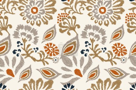 Illustration for Ikat floral paisley embroidery on white background.Ikat ethnic oriental seamless pattern traditional.Aztec style abstract vector illustration.design for texture,fabric,clothing,wrapping,decoration. - Royalty Free Image
