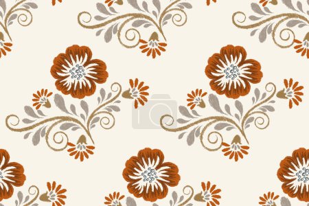 Illustration for Ikat floral paisley embroidery on white background.Ikat ethnic oriental seamless pattern traditional.Aztec style abstract vector illustration.design for texture,fabric,clothing,wrapping,scarf,sarong. - Royalty Free Image