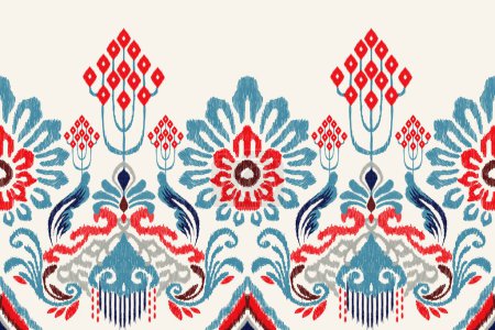 Illustration for Ikat floral paisley embroidery on white background.Ikat ethnic oriental pattern traditional.Aztec style abstract vector illustration.design for texture,fabric,clothing,wrapping,decoration,sarong,print - Royalty Free Image