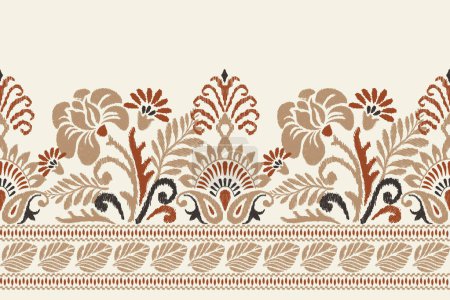Illustration for Ikat floral paisley embroidery on white background.Ikat ethnic oriental pattern traditional.Aztec style abstract vector illustration.design for texture,fabric,clothing,wrapping,decoration,sarong,scarf - Royalty Free Image