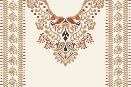Illustration for Ikat neckline floral paisley embroidery on white background.boho neckline ethnic pattern traditional.Aztec style abstract vector illustration.design for texture,fabric,clothing,fashion women wearing. - Royalty Free Image