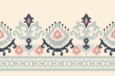 Illustration for Ikat floral paisley embroidery on white background.Ikat ethnic oriental pattern traditional.Aztec style abstract vector illustration.design for texture,fabric,clothing,wrapping,decoration,sarong,print - Royalty Free Image