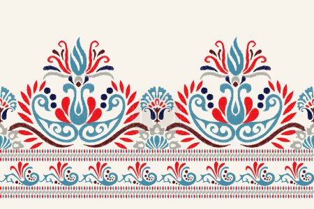Illustration for Ikat floral paisley embroidery on white background.Ikat ethnic oriental pattern traditional.Aztec style abstract vector illustration.design for texture,fabric,clothing,wrapping,decoration,sarong,scarf - Royalty Free Image