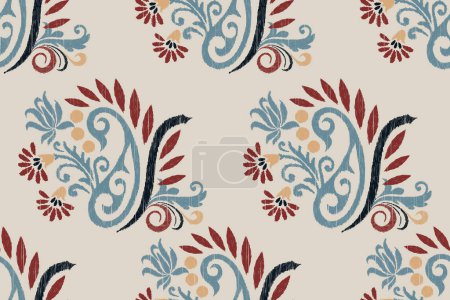 Illustration for Ikat floral paisley embroidery on cream background.Ikat ethnic oriental seamless pattern traditional.Aztec style abstract vector illustration.design for texture,fabric,clothing,wrapping,decoration. - Royalty Free Image