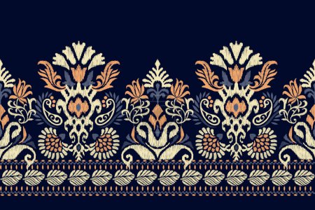 Ikat floral paisley embroidery on dark purple background.Ikat ethnic oriental pattern traditional.Aztec style abstract vector illustration.design for texture,fabric,clothing,wrapping,decoration,sarong