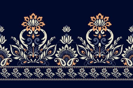 Ikat Blumenpaisley-Stickerei auf lila Hintergrund. Ikat ethnisch orientalische Muster traditional.Aztec Stil abstrakte Vektorillustration. Design für Textur, Stoff, Kleidung, Verpackung, Dekoration, Sarong.