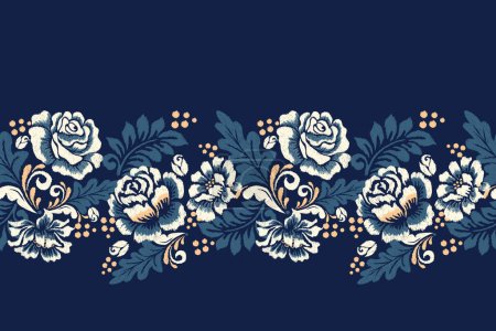 Illustration for Ikat floral paisley embroidery on navy blue background.Ikat ethnic oriental pattern traditional.Aztec style abstract vector illustration.design for texture,fabric,clothing,wrapping,decoration,sarong. - Royalty Free Image