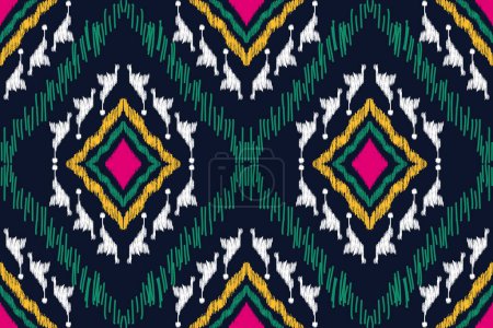 Illustration for Ikat floral paisley embroidery on black background.Ikat ethnic oriental seamless pattern traditional.Aztec style abstract vector illustration.design for texture,fabric,clothing,wrapping,decoration. - Royalty Free Image