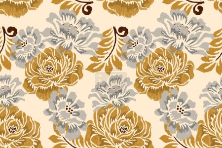 Illustration for Ikat floral paisley embroidery on cream background.Ikat ethnic oriental seamless pattern traditional.Aztec style abstract vector illustration.design for texture,fabric,clothing,wrapping,decoration. - Royalty Free Image
