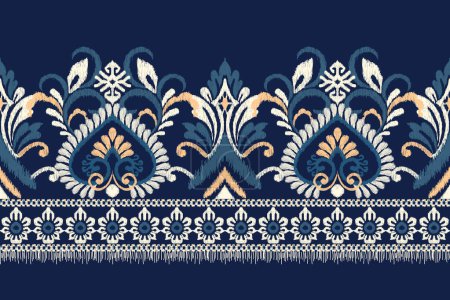 Illustration for Ikat floral paisley embroidery on navy blue background.Ikat ethnic oriental pattern traditional.Aztec style abstract vector illustration.design for texture,fabric,clothing,wrapping,decoration,sarong. - Royalty Free Image