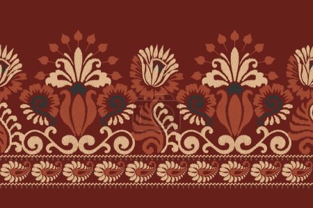 Illustration for Ikat floral paisley embroidery on Crimson background.Ikat ethnic oriental pattern traditional.Aztec style abstract vector illustration.design for texture,fabric,clothing,wrapping,decoration,sarong. - Royalty Free Image