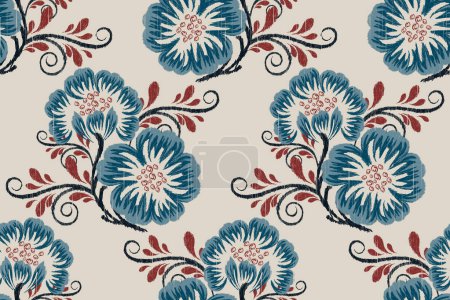 Illustration for Ikat floral paisley embroidery on gray background.Ikat ethnic oriental pattern traditional.Aztec style abstract vector illustration.design for texture,fabric,clothing,wrapping,decoration,sarong,scarf - Royalty Free Image