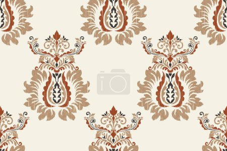 Illustration for Ikat floral paisley embroidery on white background.Ikat ethnic oriental seamless pattern traditional.Aztec style abstract vector illustration.design for texture,fabric,clothing,wrapping,decoration. - Royalty Free Image