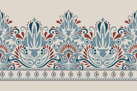 Illustration for Ikat floral paisley embroidery on grey background.Ikat ethnic oriental pattern traditional.Aztec style abstract vector illustration.design for texture,fabric,clothing,wrapping,decoration,sarong,scarf - Royalty Free Image