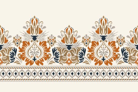Illustration for Ikat floral paisley embroidery on cream background.Ikat ethnic oriental pattern traditional.Aztec style abstract vector illustration.design for texture,fabric,clothing,wrapping,decoration,sarong,scarf - Royalty Free Image