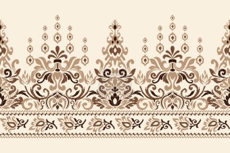 Ikat floral paisley embroidery on cream background.Ikat ethnic oriental pattern traditional.Aztec style abstract vector illustration.design for texture,fabric,clothing,wrapping,decoration,sarong,scarf