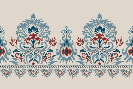 Illustration for Ikat floral paisley embroidery on grey background.Ikat ethnic oriental pattern traditional.Aztec style abstract vector illustration.design for texture,fabric,clothing,wrapping,decoration,sarong,scarf. - Royalty Free Image
