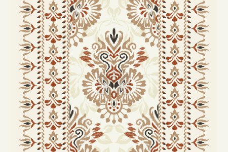 Illustration for Ikat floral paisley embroidery on white background.Ikat ethnic oriental pattern traditional.Aztec style abstract vector illustration.design for texture,fabric,clothing,wrapping,decoration,scarf,carpet - Royalty Free Image