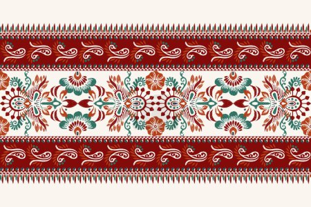 Ilustración de Ikat bordado paisley floral sobre fondo blanco.Ikat patrón étnico oriental traditional.Aztec estilo abstracto vector illustration.design para textura, tela, ropa, envoltura, decoración, bufanda, alfombra - Imagen libre de derechos