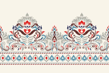 Illustration for Damask Ikat floral embroidery.Ikat ethnic oriental pattern traditional on white background.Aztec style,abstract,vector illustration.design for texture,fabric,clothing,wrapping,decoration,sarong,scarf. - Royalty Free Image