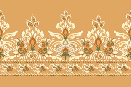Illustration for Damask Ikat floral pattern on orange background vector illustration.Ikat ethnic oriental embroidery,Aztec style,abstract background.design for texture,fabric,clothing,wrapping,decoration,sarong,scarf. - Royalty Free Image