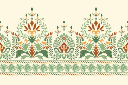 Ikat Blumen Paisley Stickerei auf weißem Hintergrund. Ikat ethnisch orientalische Muster traditional.Aztec Stil abstrakte Vektorillustration. Design für Textur, Stoff, Kleidung, Verpackung, Dekoration, Sarong, Schal