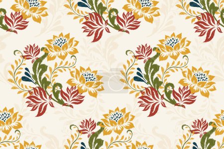 Baroque floral seamless pattern,Ikat oriental embroidery on white background.Aztec style,natural background,vector illustration.design for texture,fabric,clothing,wrapping,decoration,sarong,scarf.