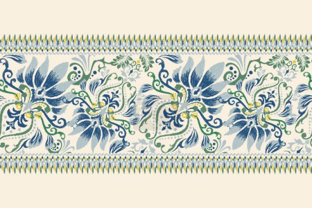 Digital painting watercolor pattern.Ikat floral embroidery on white  background vector illustration.Aztec style,hand drawn,ink texture.design for texture,fabric,clothing ,decoration,scarf,carpet,print