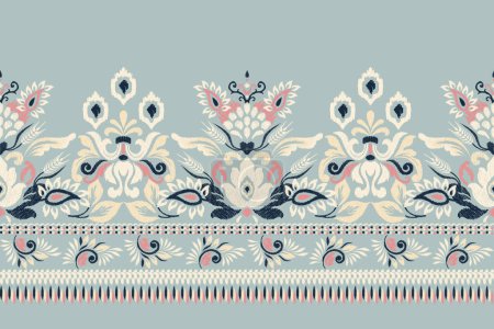 ink on cloth pattern.Ikat floral embroidery on blue background vector illustration.Aztec style,hand drawn,batik,baroque style.design for texture,fabric,clothing,wrapping,decoration,sarong,scarf,print.
