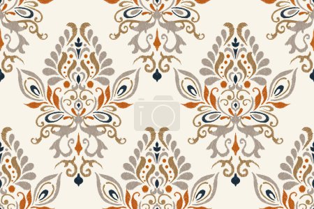Illustration for Damask Ikat floral seamless pattern on white background vector illustration.Ikat ethnic oriental embroidery.Aztec style,abstract background.design for texture,fabric,clothing,wrapping,decoration,print - Royalty Free Image