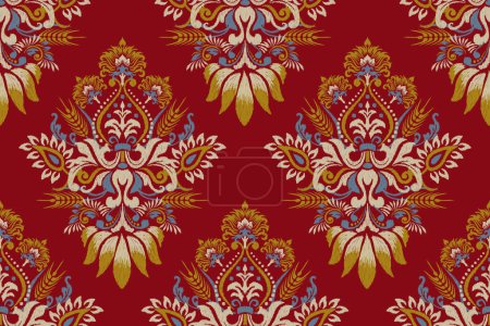 Digital painting design seamless pattern on red background.ink on cloth vector illustration.Aztec style,traditional,baroque,hand drawn.design for texture,fabric,clothing,wrapping,decoration,print.