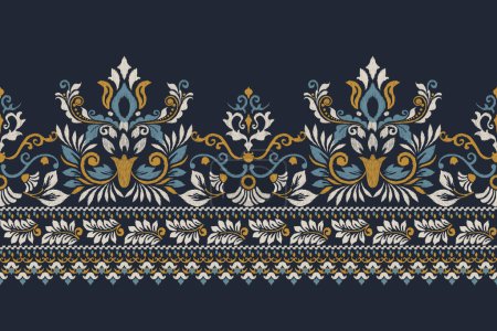 Illustration for Digital painting ink pattern on black background,ink on cloth embroidery vector illustration.Aztec style,traditional,hand drawn,baroque texture.desig for texture,fabric,clothing,wrapping,decoration. - Royalty Free Image