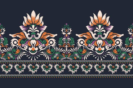 Digitales Tuschmuster auf schwarzem Hintergrund, Tusche auf Stoffstickvektorillustration. Aztekischer Stil, traditionell, handgezeichnet, barocke Textur.desig für Textur, Stoff, Kleidung, Verpackung, Dekoration.