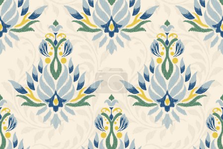 Illustration for Digital painting watercolor seamless pattern.Ikat floral embroidery on white background vector illustration.Aztec style,hand drawn,ink texture.design for texture,fabric,clothing ,decoration,scarf,rug. - Royalty Free Image