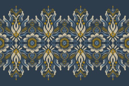 Digitales Farbmuster auf marineblauem Hintergrund, Tinte auf Stoffstickvektorillustration. Aztekischer Stil, traditionell, handgezeichnet, barock texture.desig für Textur, Stoff, Kleidung, Dekoration, Druck.