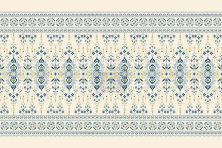Floral Cross Stitch Embroidery on white background.geometric ethnic oriental pattern traditional.Aztec style,abstract,vector illustration.design for texture,fabric,clothing,decoration,sarong,scarf.