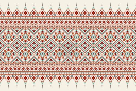 Floral Cross Stitch Embroidery on white background.geometric ethnic oriental pattern vector illustration,Aztec style,abstract background.design for texture,fabric,clothing,decoration,sarong,scarf,rug.