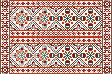 Ilustración de Bordado de punto de cruz floral sobre fondo blanco. Ilustración de vector de patrón étnico oriental geométrico, estilo azteca, fondo abstracto. Diseño para textura, tela, ropa, decoración, sarong, bufanda, alfombra. - Imagen libre de derechos