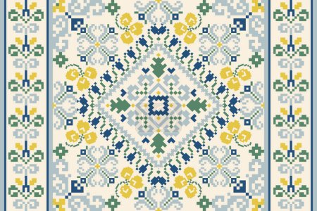 Floral Cross Stitch Pattern on white background vector illustration.geometric ethnic oriental embroidery.Aztec style,abstract background.design for texture,fabric,clothing,wrapping,decoration,scarf.