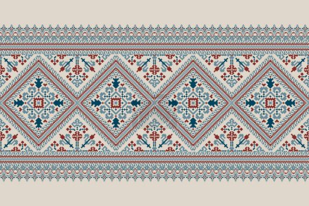 Geometric ethnic oriental pattern vector illustration.floral pixel art embroidery on grey background,Aztec style,abstract background.design for texture,fabric,clothing,wrapping,decoration,scarf,print.