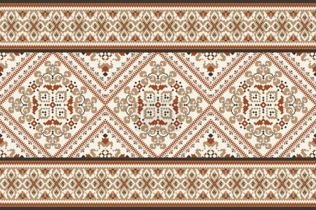 Geometric ethnic oriental pattern traditional on white background.floral pixel art embroidery vector illustration.Aztec style,abstract background.design for texture,fabric,cloth,decoration,scarf,print