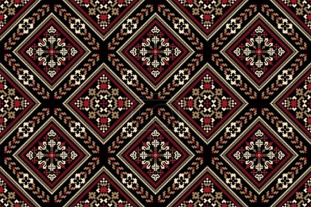 Geometric ethnic oriental seamless pattern traditional on black background.floral pixel art embroidery vector illustration.Aztec style,abstract background.design for texture,fabric,cloth,surface print