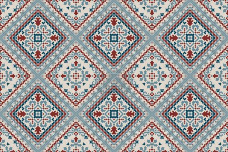 Geometric ethnic oriental seamless pattern traditional on grey background.floral pixel art embroidery vector illustration.Aztec style,abstract background.design for texture,fabric,cloth,surface print