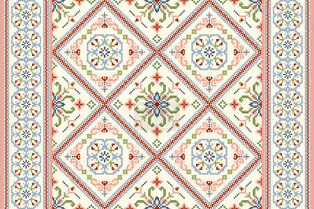 Illustration for Geometric ethnic oriental pattern vector illustration.floral pixel art embroidery on white background,Aztec style,abstract background.design for texture,fabric,clothing,wrapping,decoration,scarf,print - Royalty Free Image
