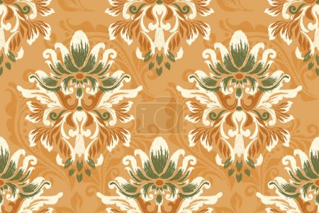 Digital painting watercolor seamless pattern on orange background vector illustration.ink on cloth texture embroidery.Aztec style,hand drawn.design for texture,fabric,clothing,decoration,surface print