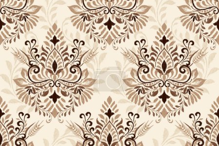 Ikat floral seamless pattern on white background vector illustration.Ikat oriental embroidery.Aztec style,hand drawn,baroque pattern.design for texture,fabric,clothing,decoration,sarong,fashion women.