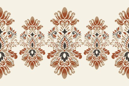 Patrón floral de Damasco Ikat en fondo blanco vector illustration.ink textura bordado. Estilo azteca abstracto, dibujado a mano, baroque.design para textura, tela, ropa, envoltura, decoración, bufanda, sarong.