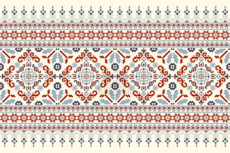 Ilustración de Geométrica étnica oriental patrón vector illustration.floral pixel arte bordado sobre fondo blanco, estilo azteca, abstracto background.design para textura, tela, ropa, envoltura, decoración, bufanda, impresión - Imagen libre de derechos